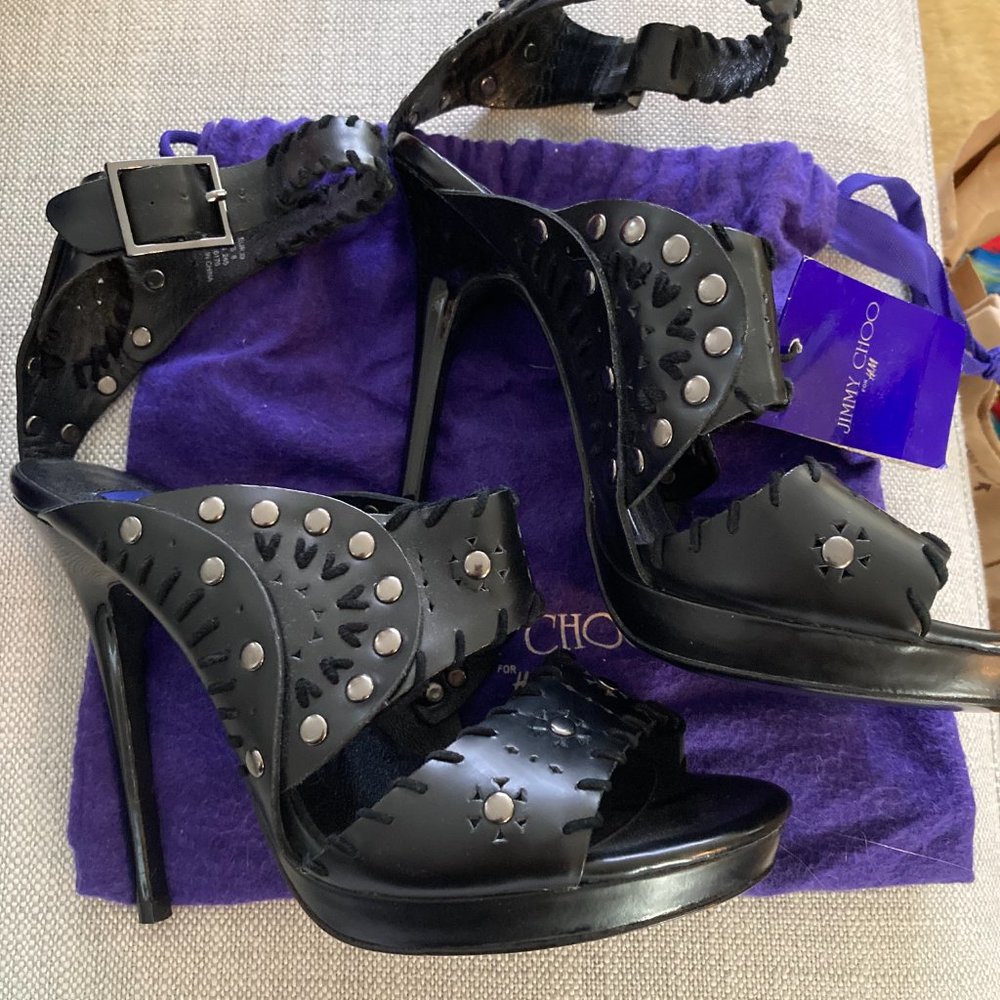 Jimmy Choo x H&M Black Leather Gladiator Heels with Studs **NEW WITH TAGS**